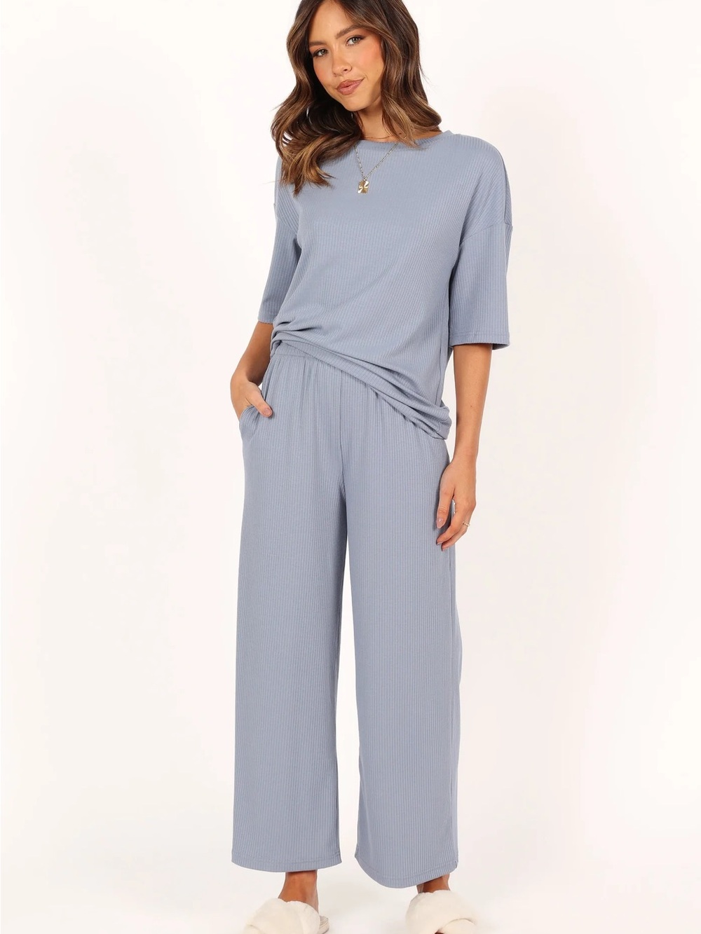 Petal & Pup Cleo Rib Lounge Set Steel Blue XS